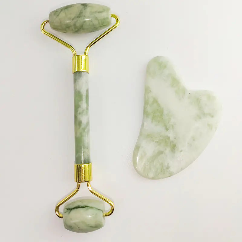 110g Xiu Yu White Jade Facial Roller Gua Sha Set
